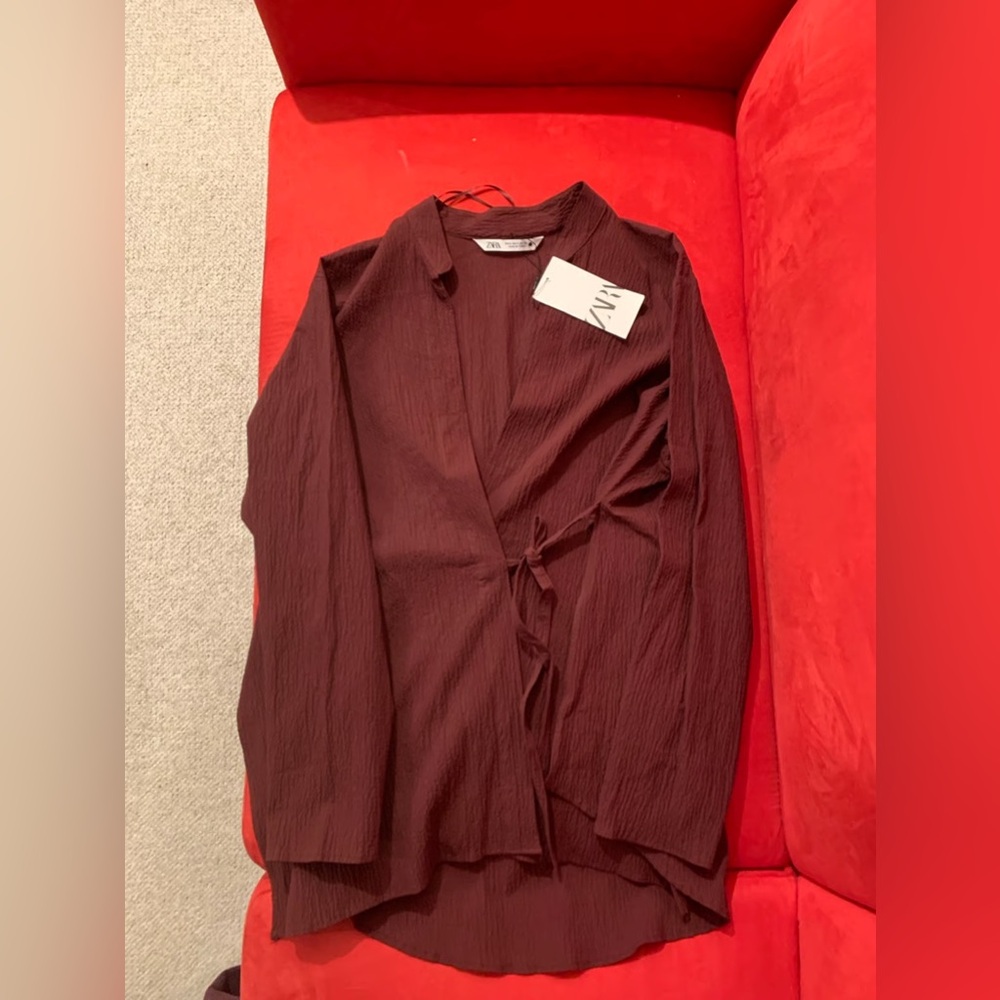 Zara Burgundy Tie Wrap Kimono Blouse